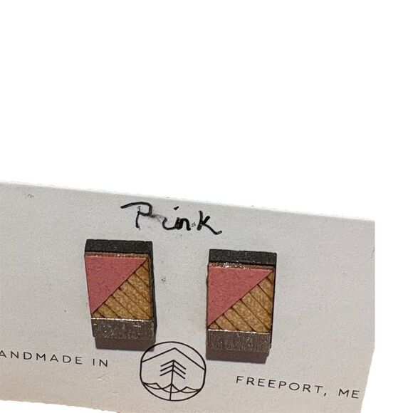 TreelineandTide Jewelry - TreelineandTide Pink Geometric Wooden Stud Earrings Lightweight